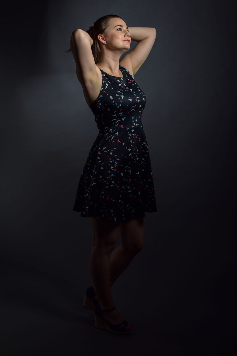 Budapest studio photography portraits young woman under light spot