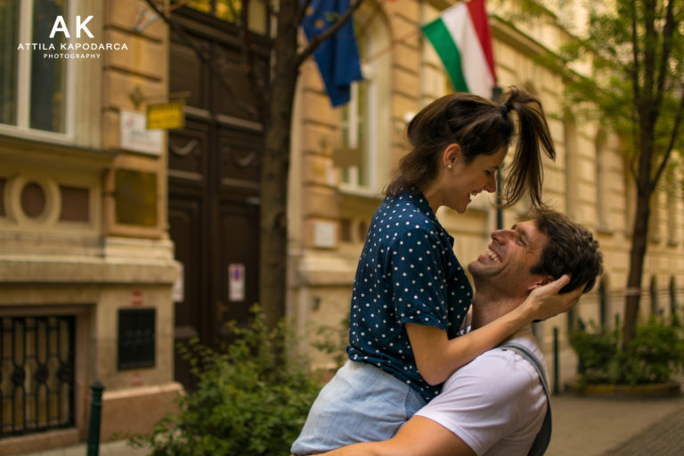 Happy vacation couple in Budapest captured by Budapest photographer for tourists