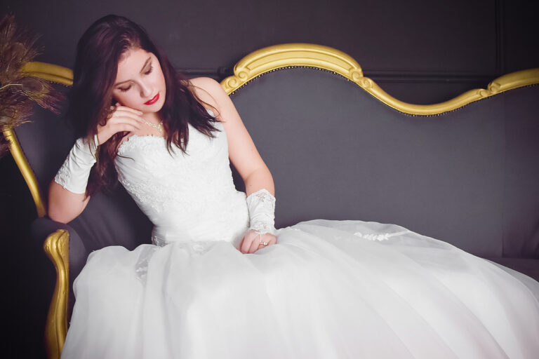 Budapest studio photography portraits white bridal dress