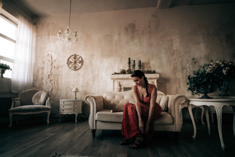 Budapest studio photography portraits woman red dress
