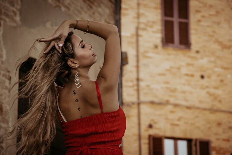 Budapest photographer for tourists captures model looking up by Attila Kapodarca