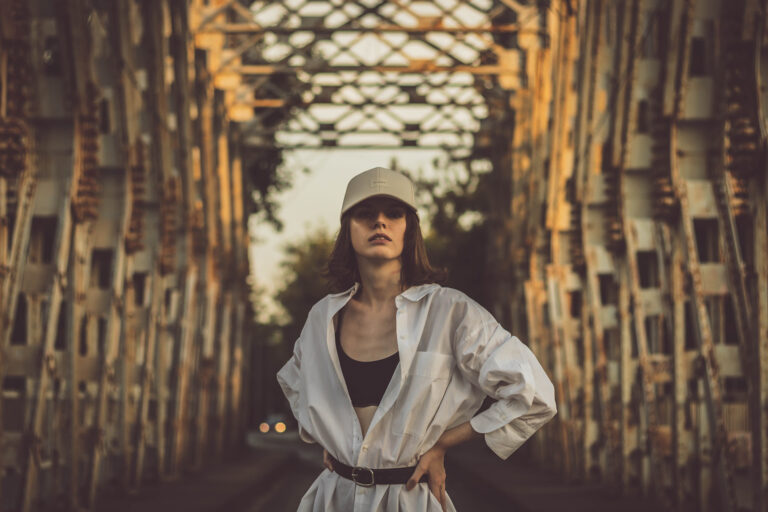 Budapest photographer for tourists portrait on old metal bridge